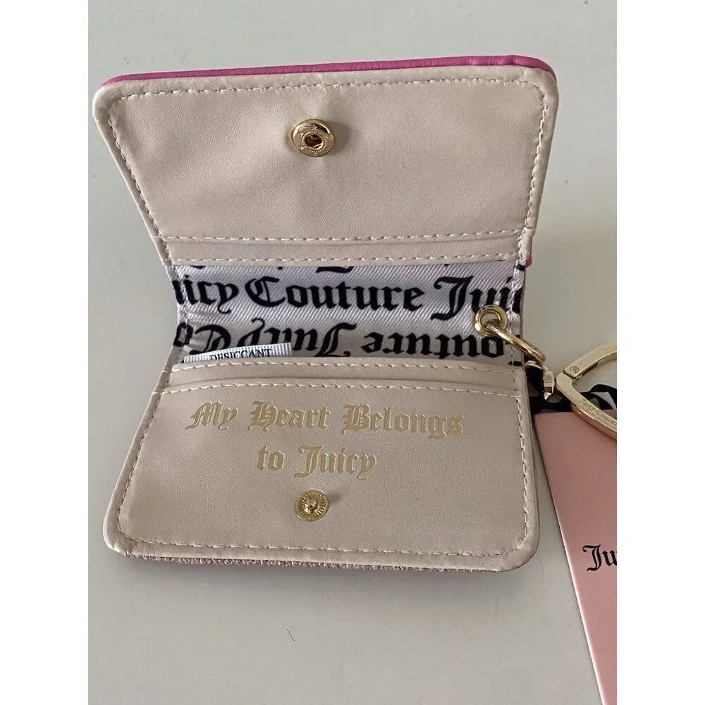 Juicy Couture Cafe Pink V-I Heart Juicy Card Case Key‎ Fob Wallet NEW